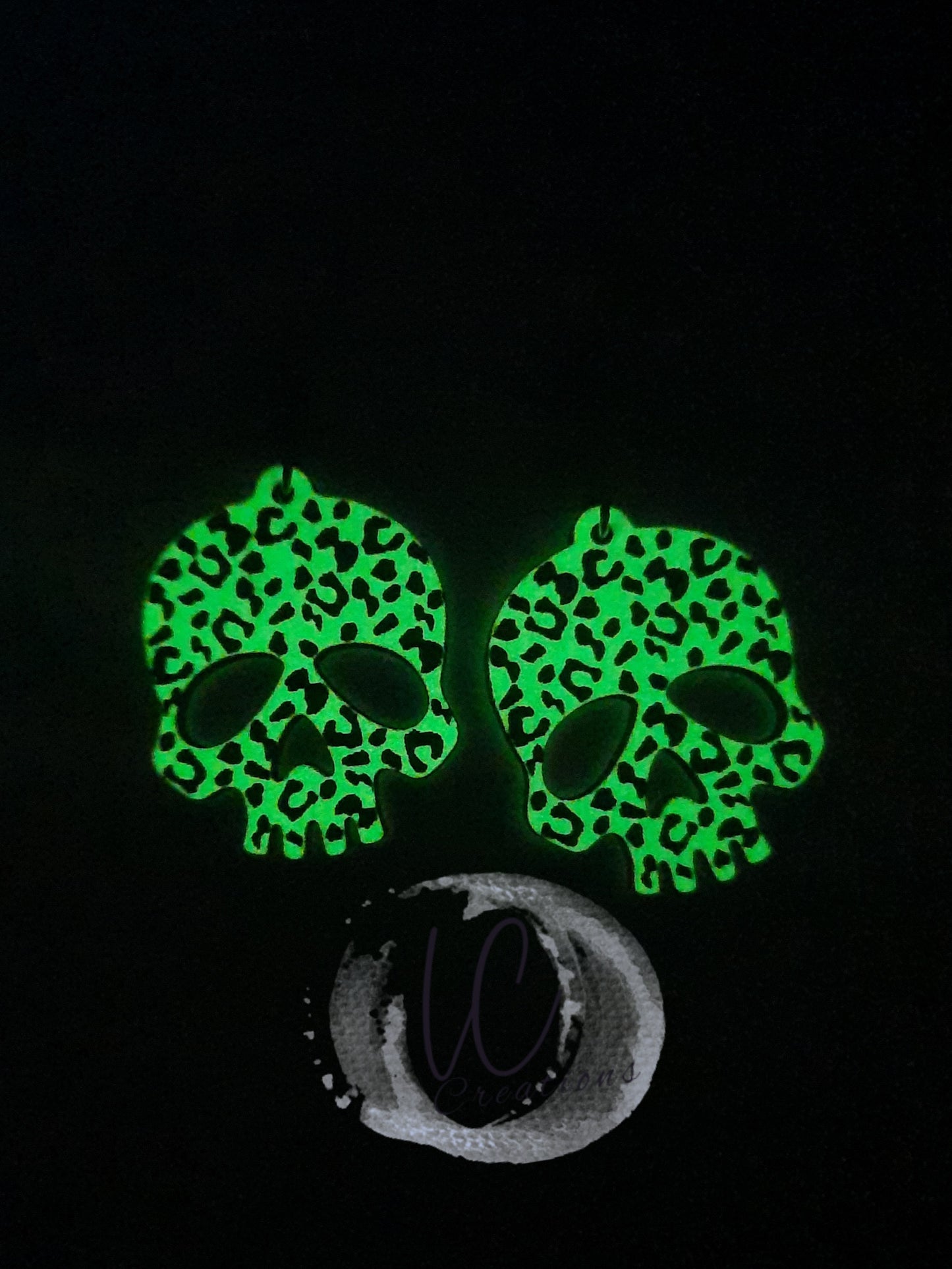 Glow in the Dark Cheetah Skull Dangles
