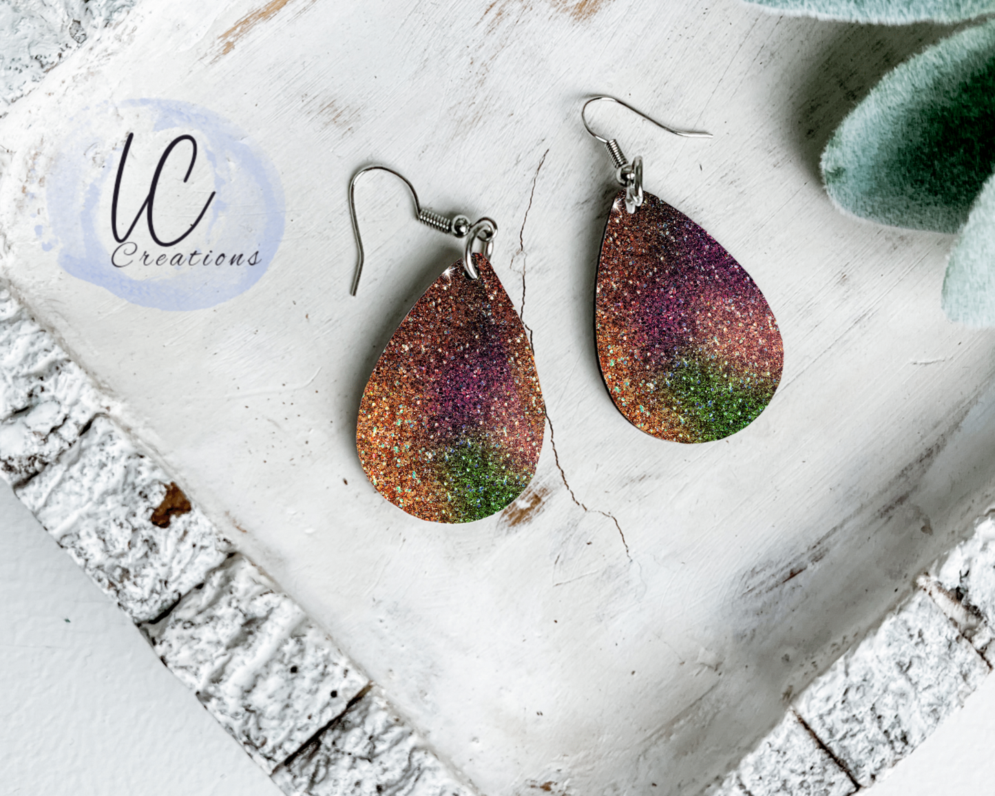 Fall Swirl Glitter Teardrop