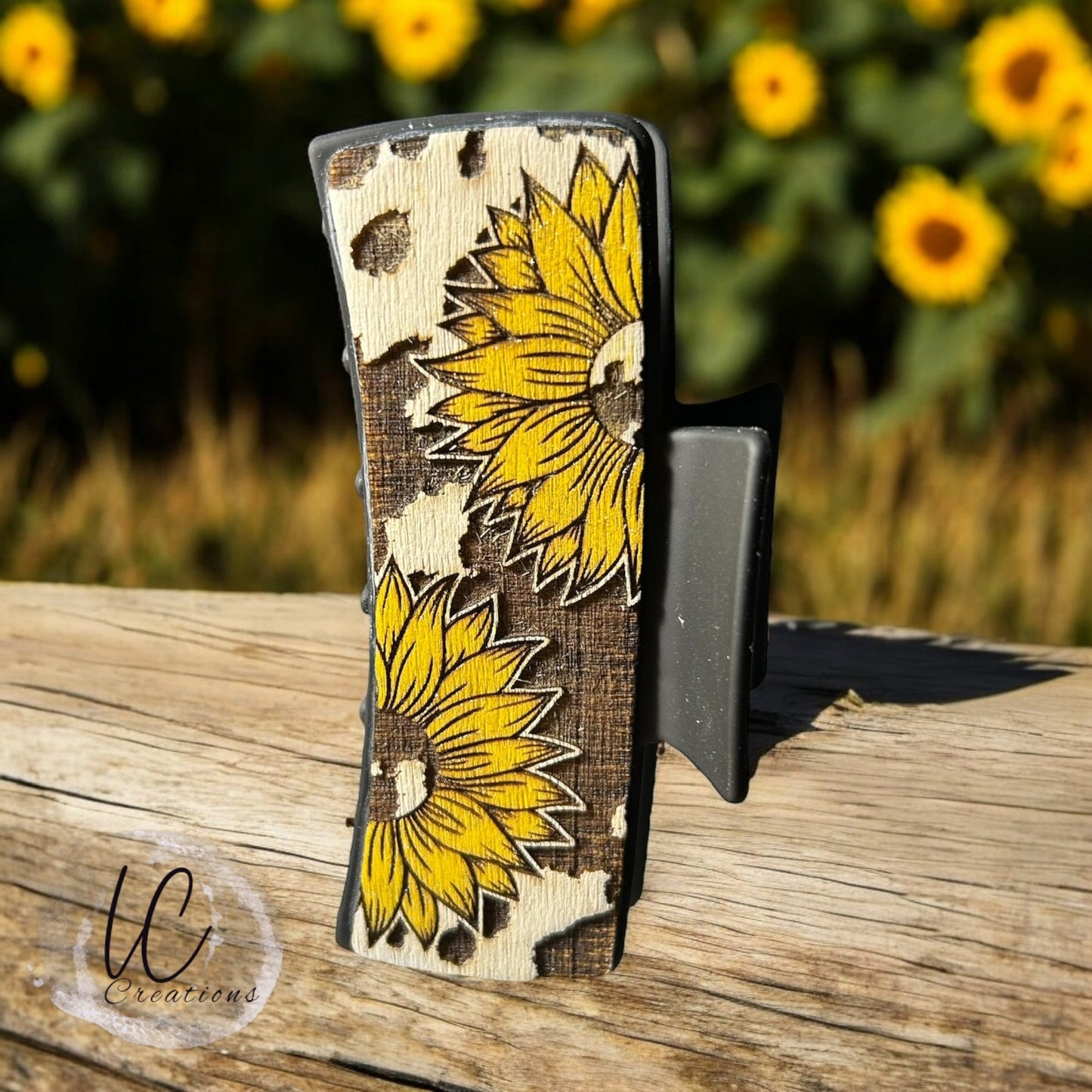 Sunflower & Cowhide Claw Clips