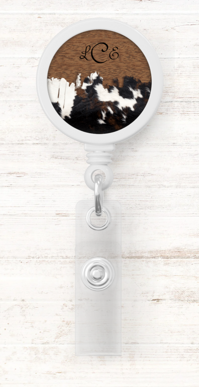 Monogram Cow Print Badge Reel