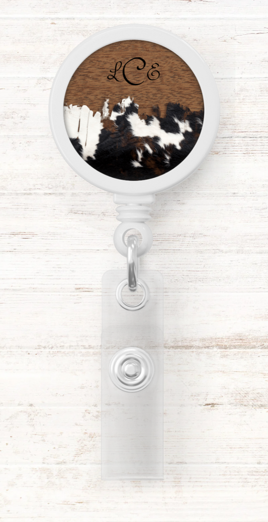 Monogram Cow Print Badge Reel